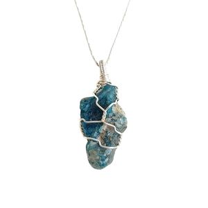 Blue Apatite Necklace Pendant Sterling Silver Crystal Jewelry Handmade Artisan
